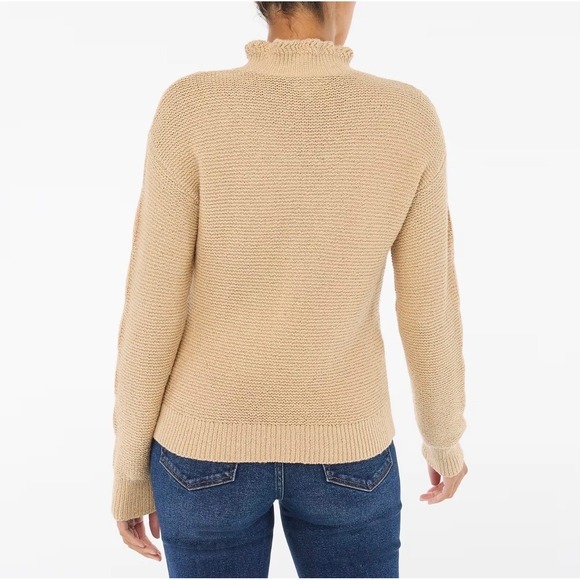 J. Crew Factory Womens S Tan Mock Neck Cable Knit Sleeve Sweater Neutral Coastal - Picture 11 of 11